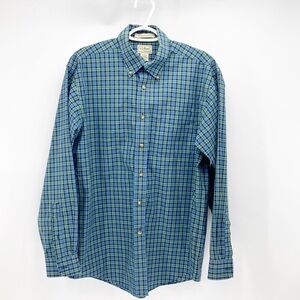 L.L. BEAN wrinkle resistant 100% cotton green blue plaid button down